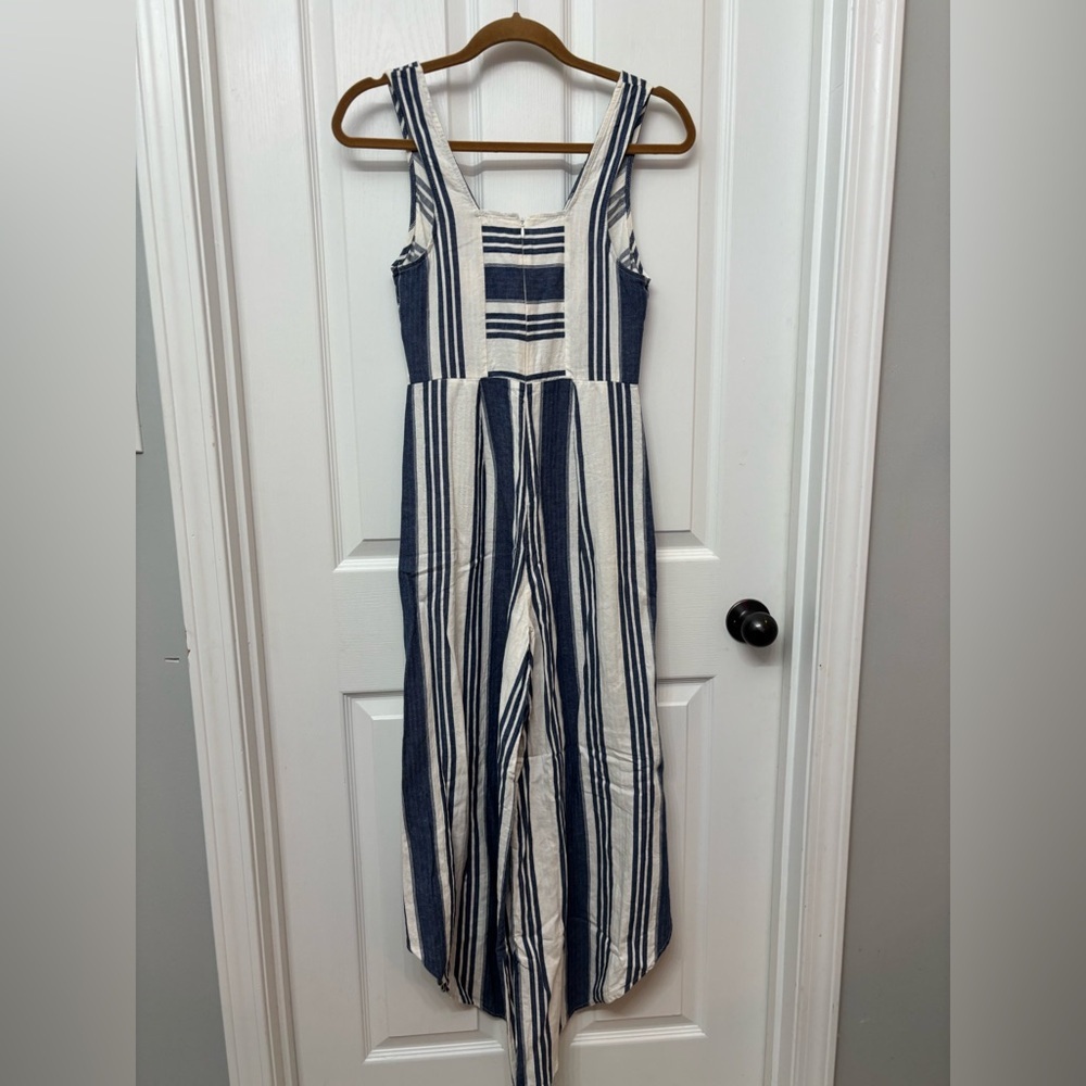 Blue Linen-Blend Striped Wide Leg Jumpsuit | Taylor & Sage S - Picture 2 of 11